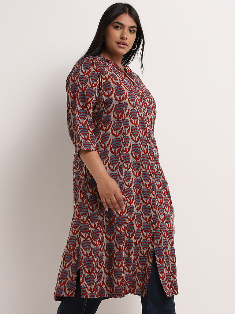 Diza Red Floral Straight Kurta