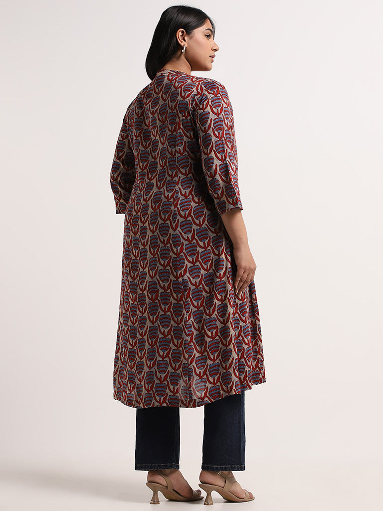 Diza Red Floral Straight Kurta