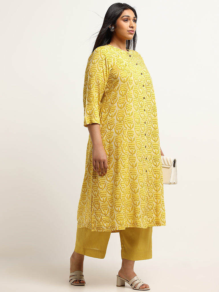 Diza Yellow Printed Button-Down Kurta