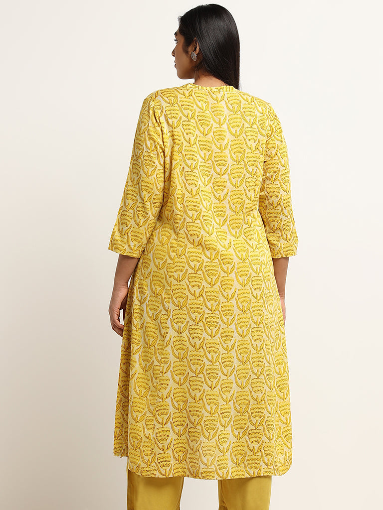 Diza Yellow Printed Button-Down Kurta