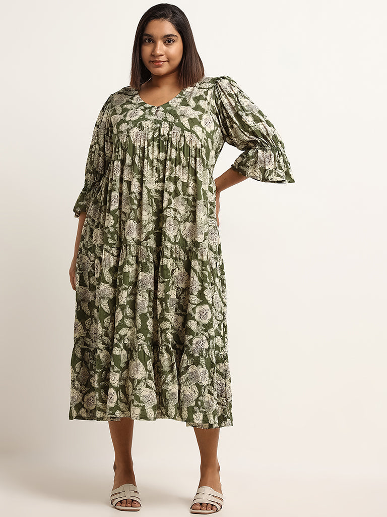 Diza Green Tiered Printed Dress