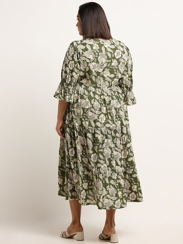 Diza Green Tiered Printed Dress