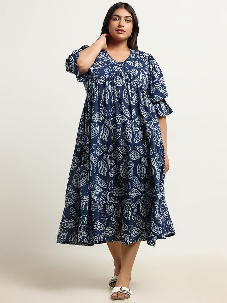 Diza Indigo Printed Tiered Dress