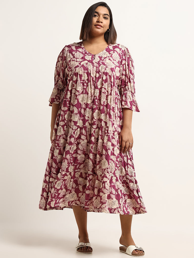 Diza Purple Tiered Printed Dress