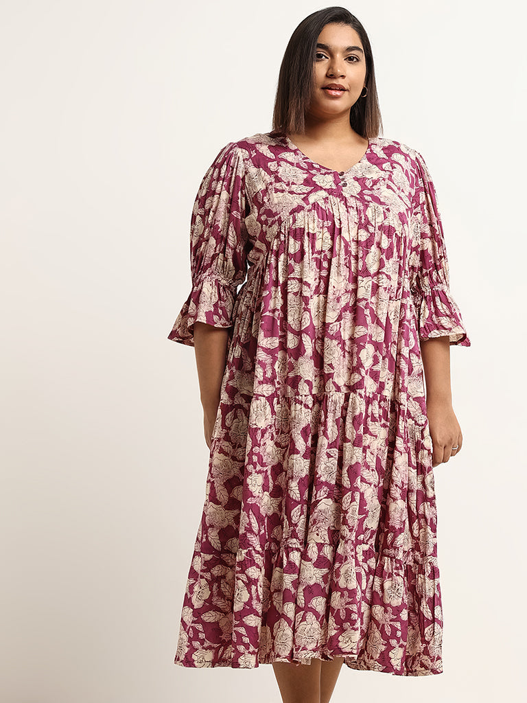 Diza Purple Tiered Printed Dress