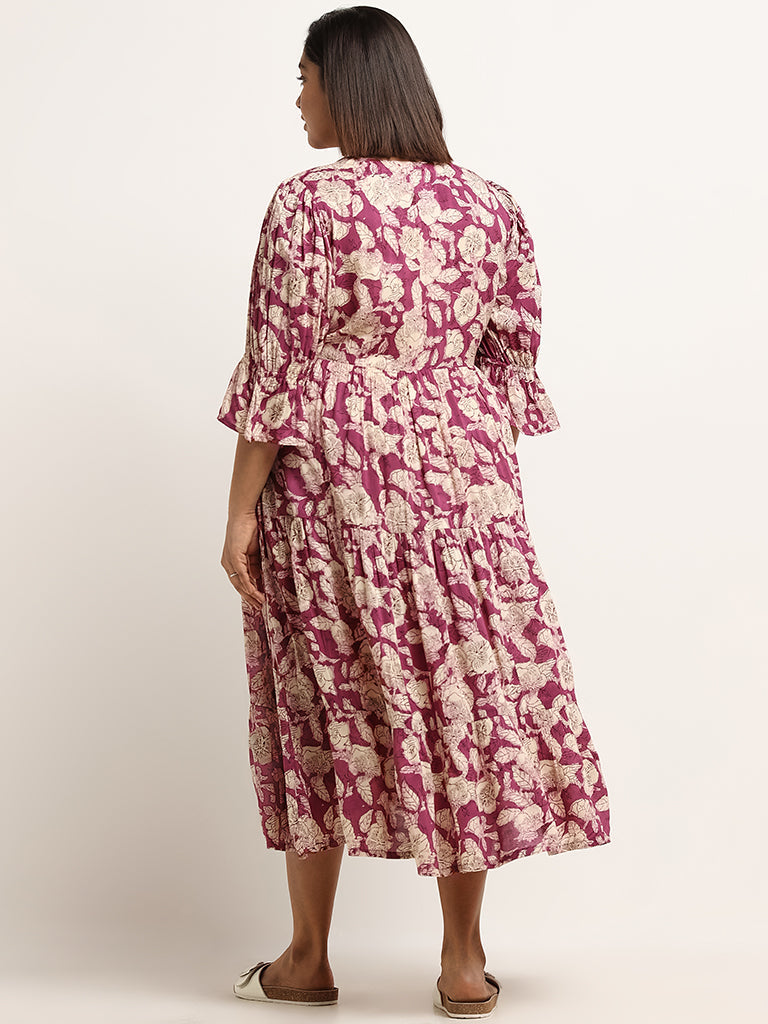 Diza Purple Tiered Printed Dress