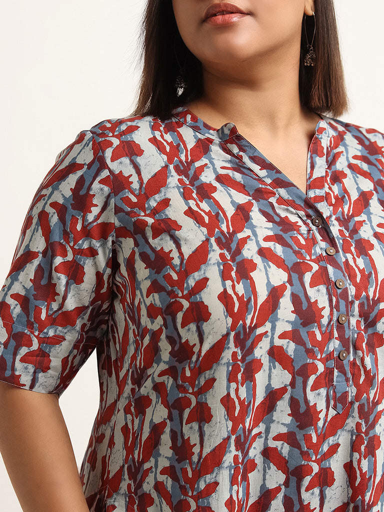 Diza Red Printed Cotton Straight Fit Kurta