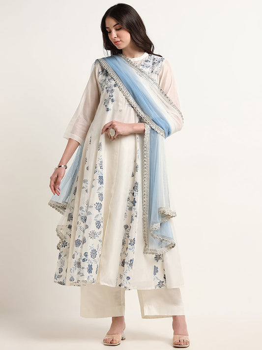 Vark Off-White Floral Print Kurta Set