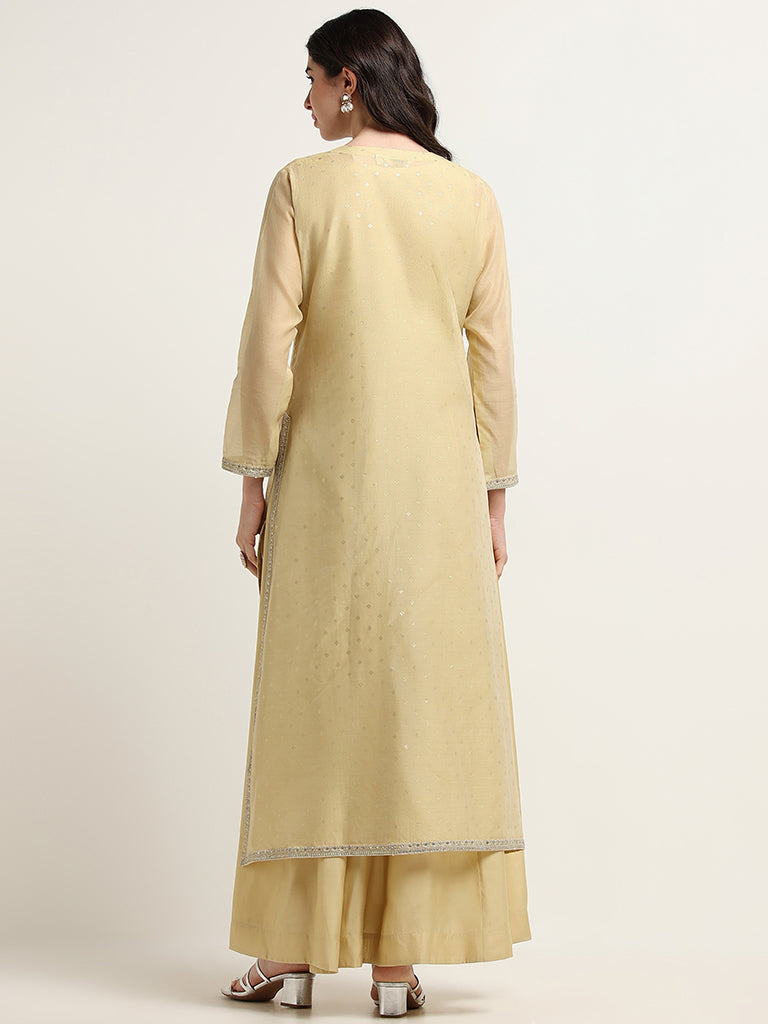 Vark Yellow Blended Linen Maxi Dress with Overlay Jacket Set