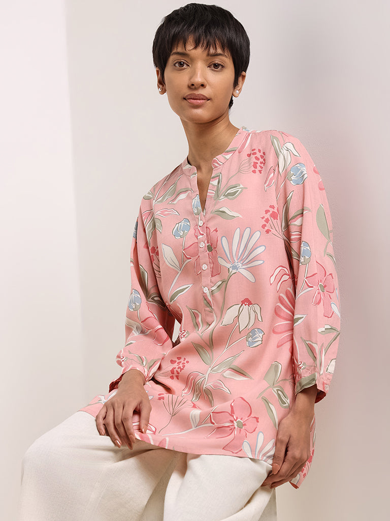 Utsa Pink Printed Kurti