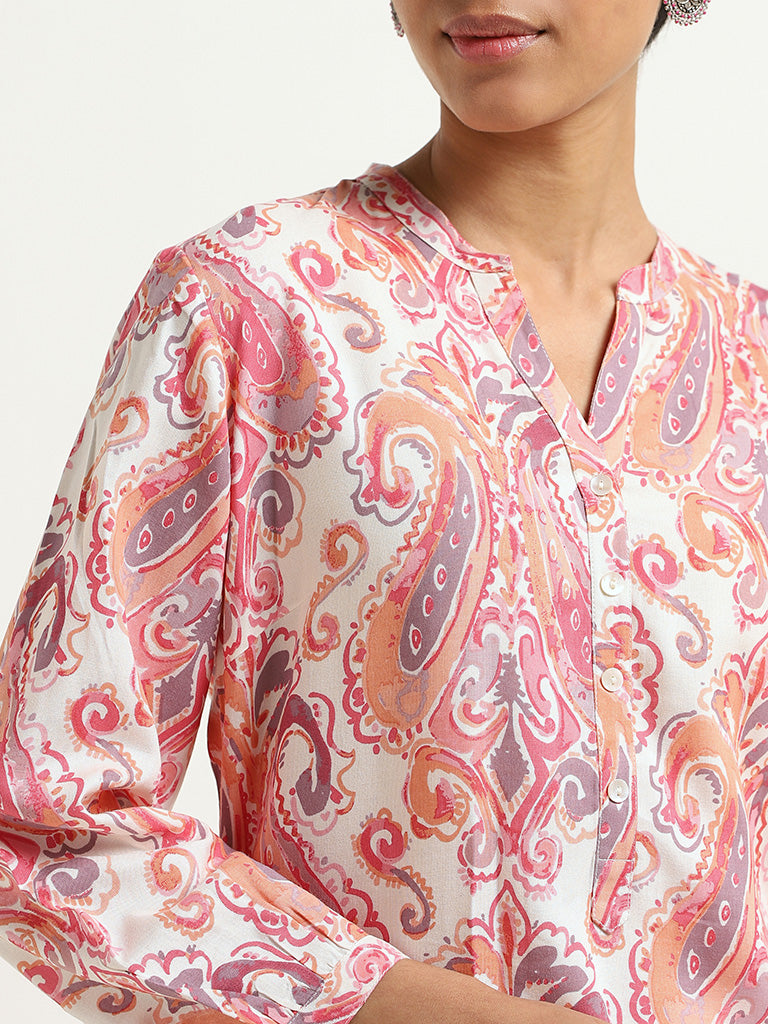 Utsa Pink Paisley Printed Cotton Kurti