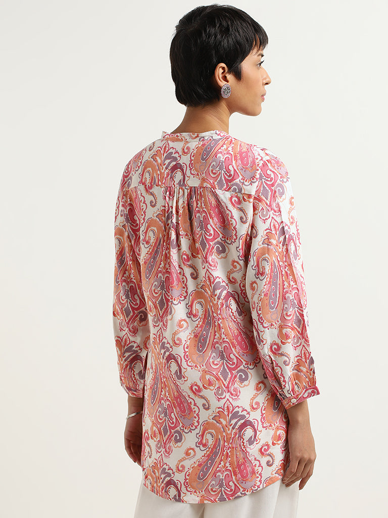 Utsa Pink Paisley Printed Cotton Kurti