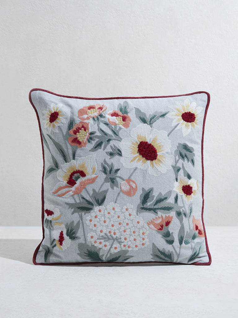 Westside Home Blue Floral Design Cushion Cover