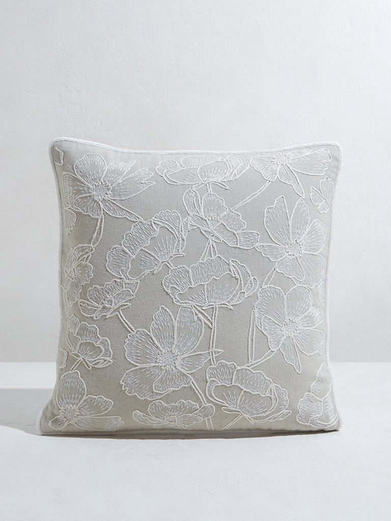 Westside Home Beige Floral Design Cushion Cover