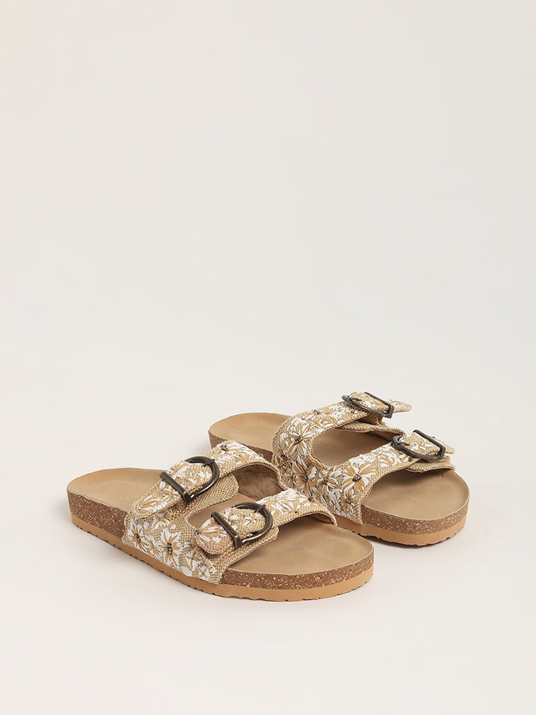 LUNA BLU Beige Dual-Strap Comfort Sandals