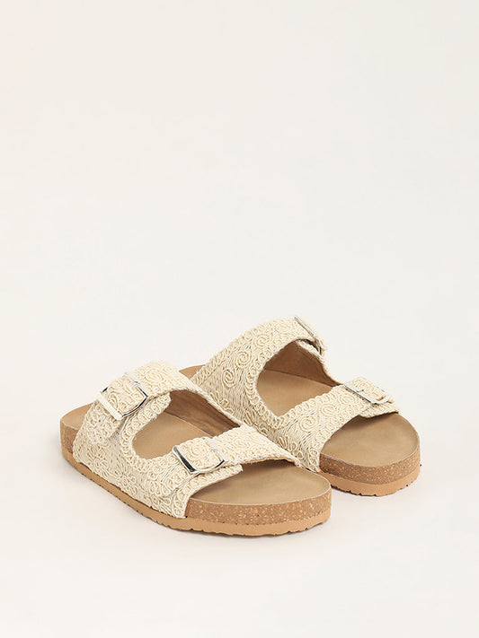 LUNA BLU Cream Crochet Strap Comfort Sandals