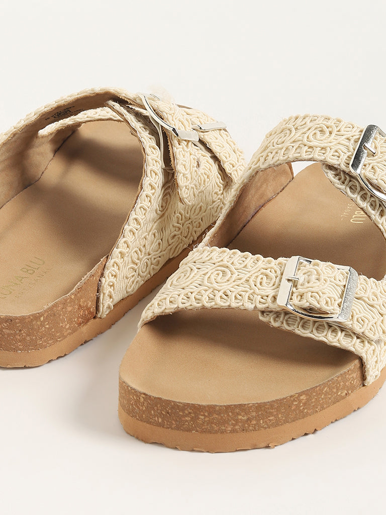 LUNA BLU Cream Crochet Strap Comfort Sandals