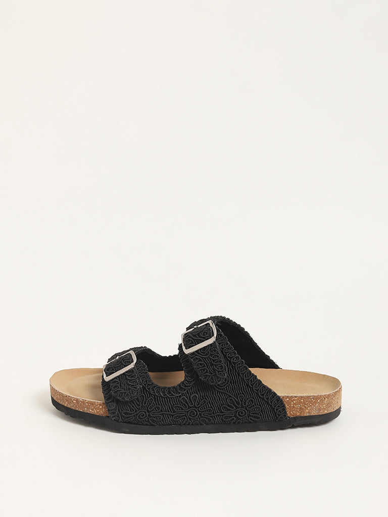 LUNA BLU Black Crochet Strap Comfort Sandals