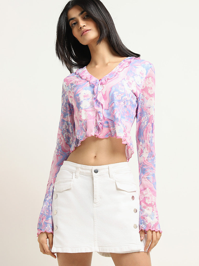 Nuon Pink Abstract Printed Cotton Top