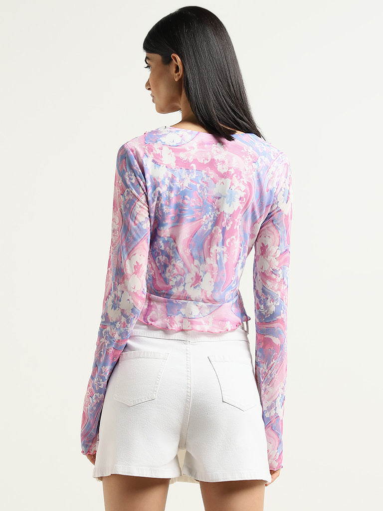 Nuon Pink Abstract Printed Cotton Top