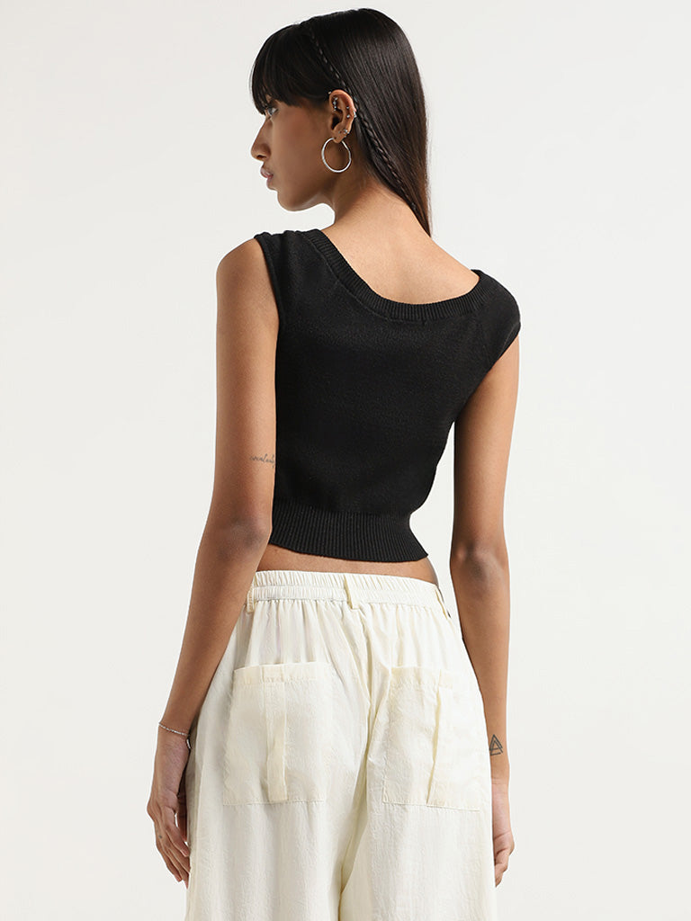 Nuon Black Self-Patterned Cotton Crop Top