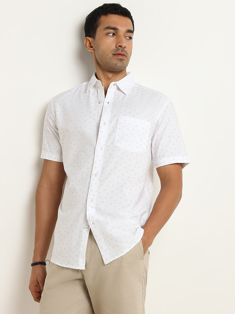 WES Casuals White Relaxed Fit Cotton Shirt