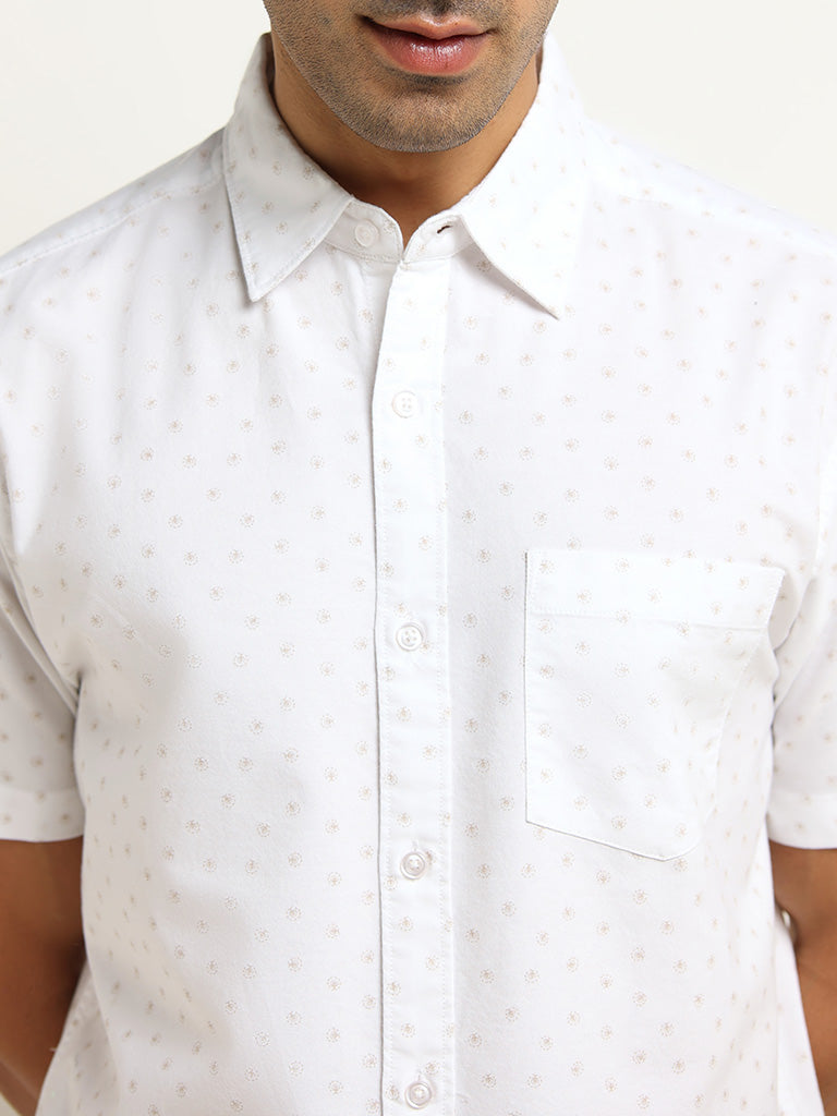 WES Casuals White Relaxed Fit Cotton Shirt