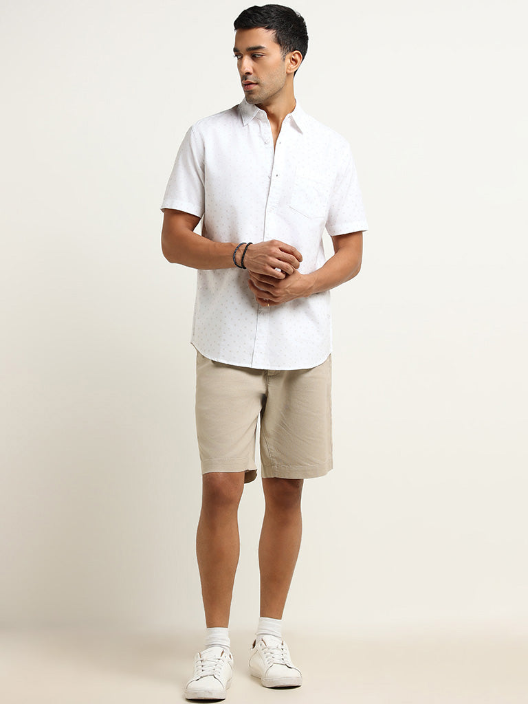 WES Casuals White Relaxed Fit Cotton Shirt