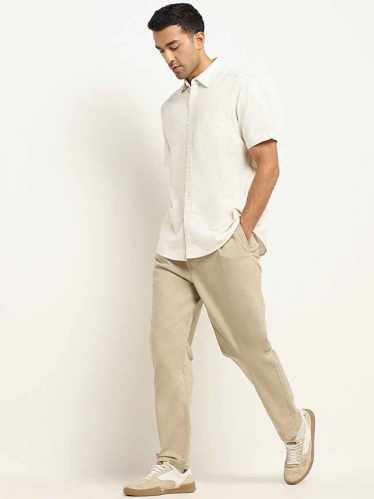 WES Casuals Cream Cotton Relaxed-Fit Shirt