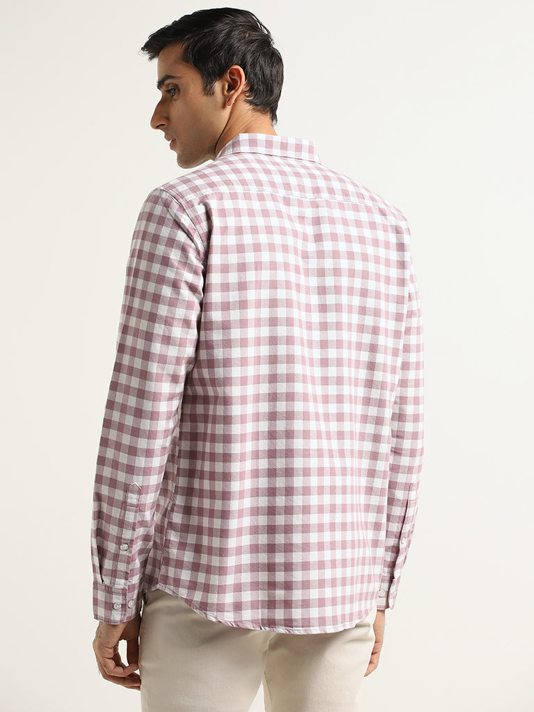 WES Casuals Pink Checked Cotton Slim Fit Shirt