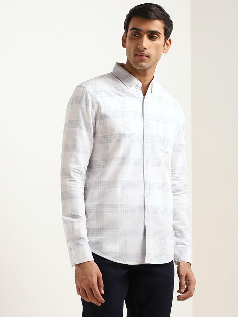 WES Casuals White Cotton Relaxed Fit Shirt