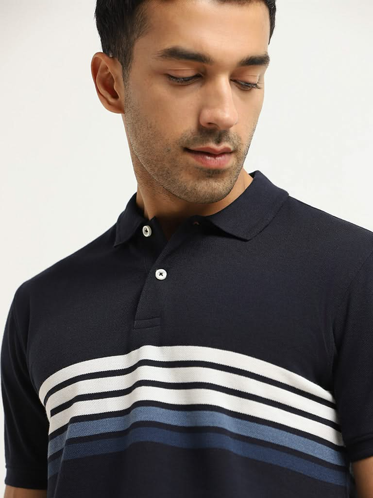 WES Casuals Navy Cotton Blend Slim-Fit T-Shirt