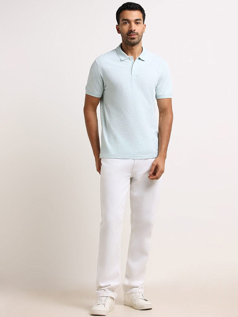 WES Casuals Light Teal Cotton Slim Fit T-Shirt