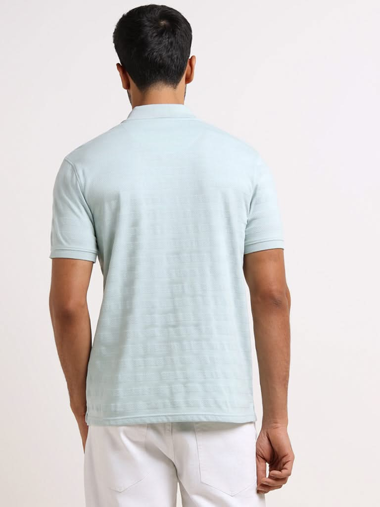 WES Casuals Light Teal Cotton Blend Slim Fit T-Shirt