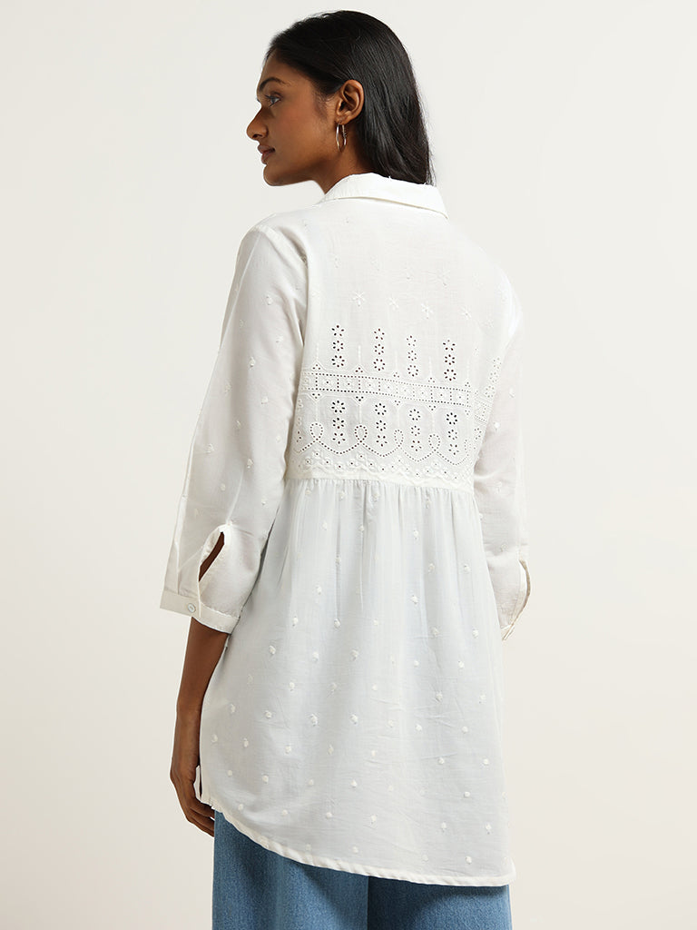 Utsa White Cotton Schiffli Kurti