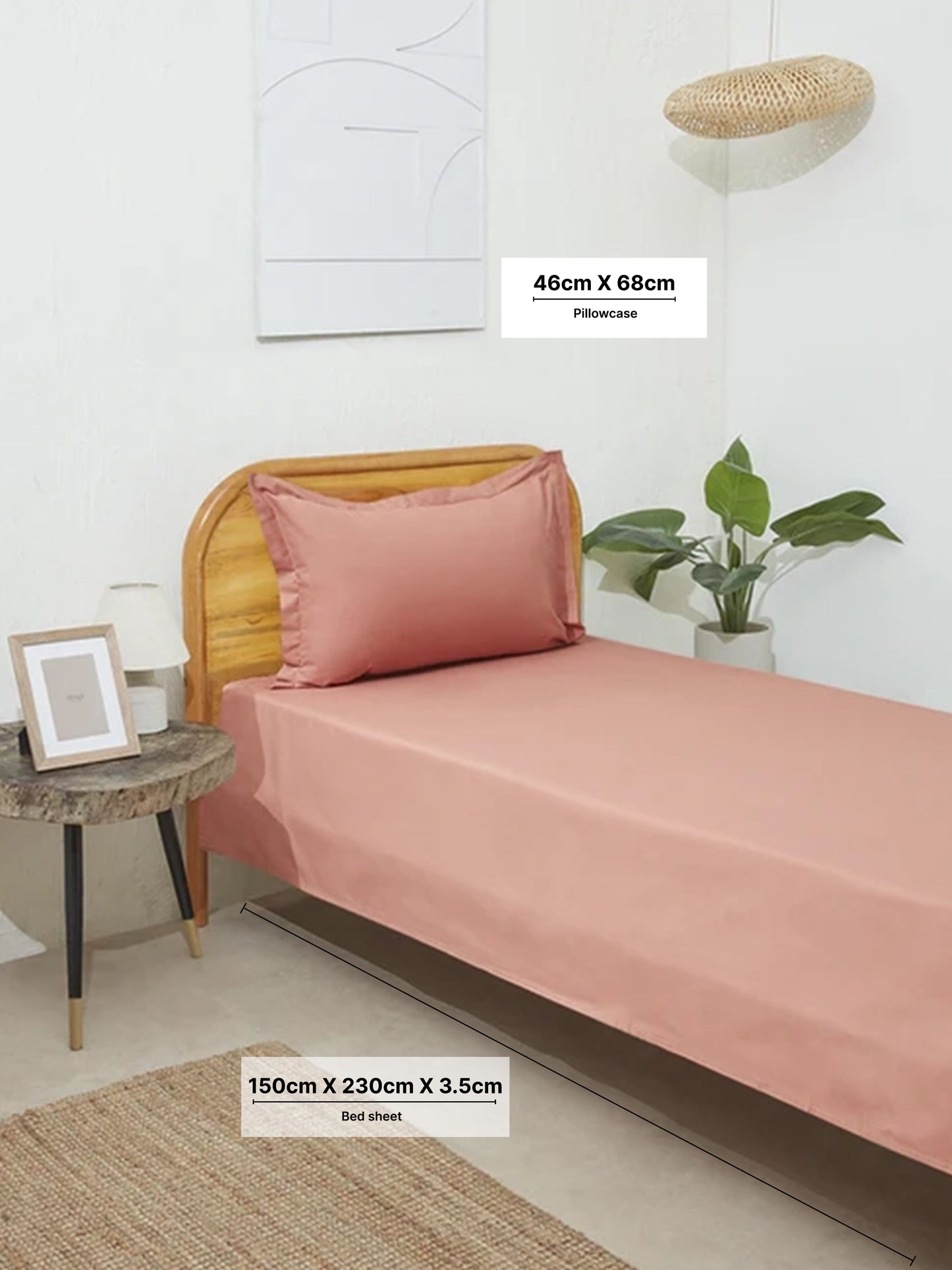 Westside Home Dusty Rose Single Bed Flat Sheet and Pillowcase Set