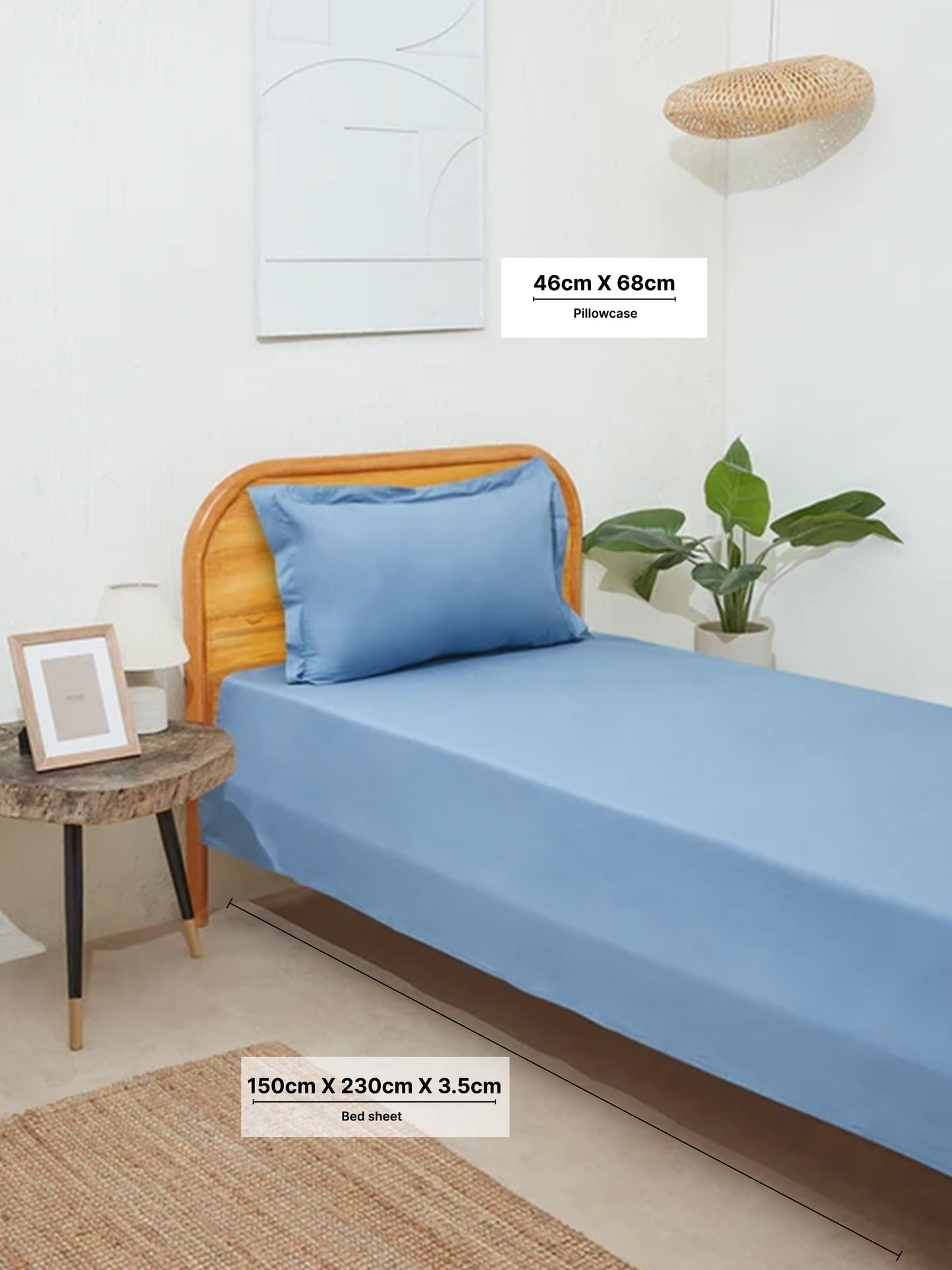 Westside Home Blue Single Bed Flat Sheet and Pillowcase Set