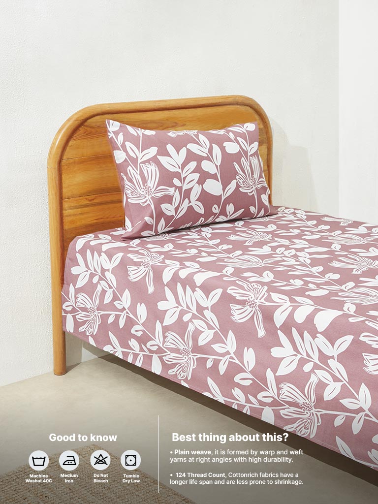 Westside Home Mauve Single Bed Flat Sheet and Pillowcase Set