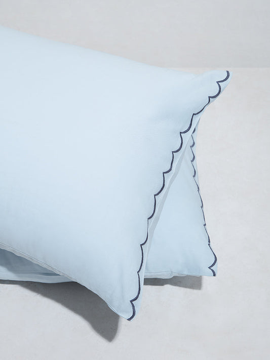 Westside Home Blue Scallop Design Pillow Cover (Set of 2)