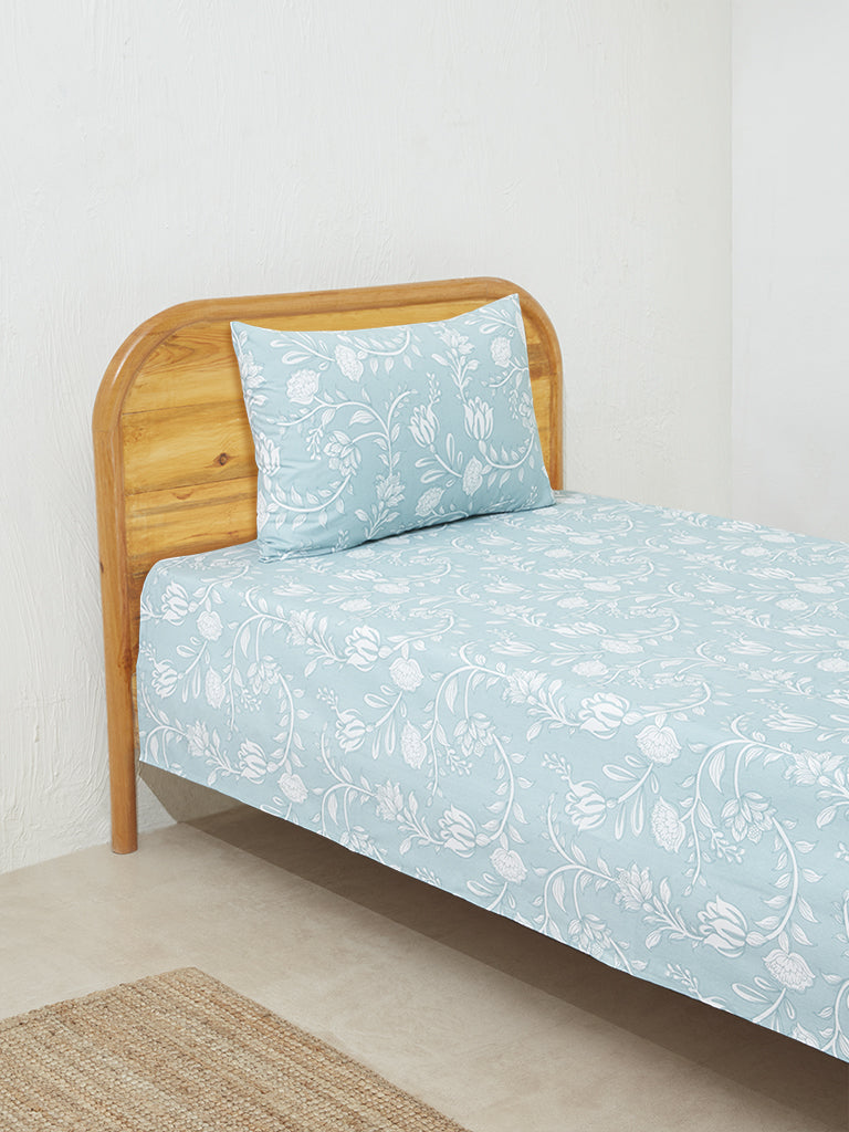 Westside Home Aqua Single Bed Flat Sheet and Pillowcase Set