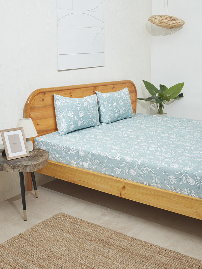 Westside Home Aqua Double Bed Flat Sheet and Pillowcase Set