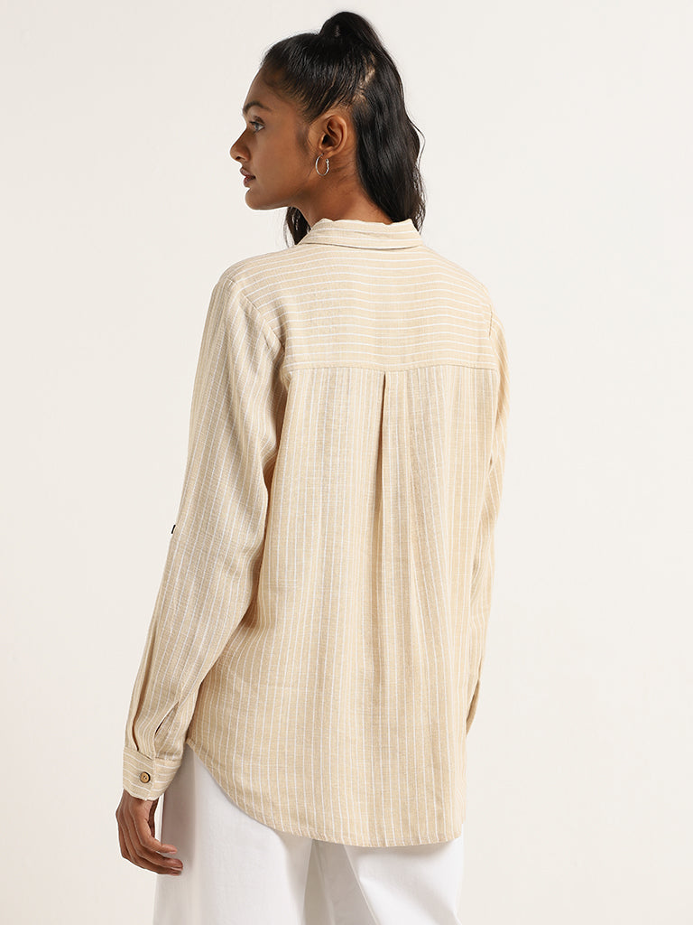 LOV Beige Striped Blended Linen Shirt