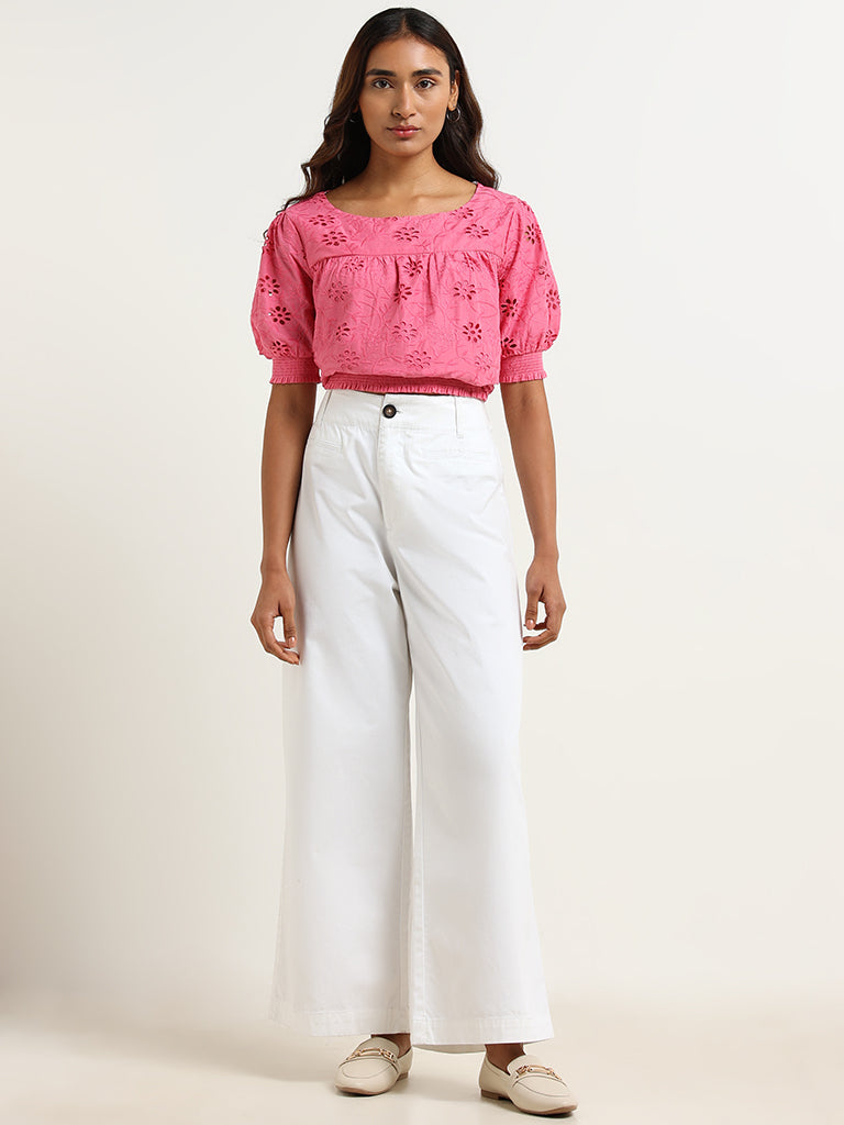 LOV Pink Cotton Schiffli Top