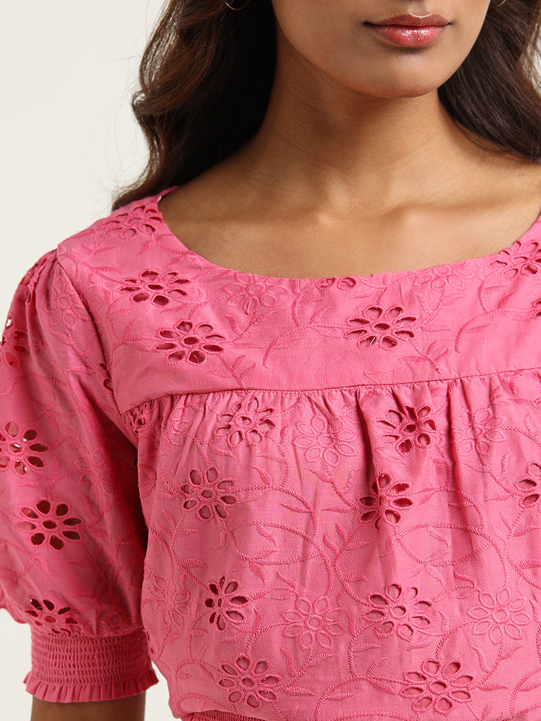 LOV Pink Cotton Schiffli Top