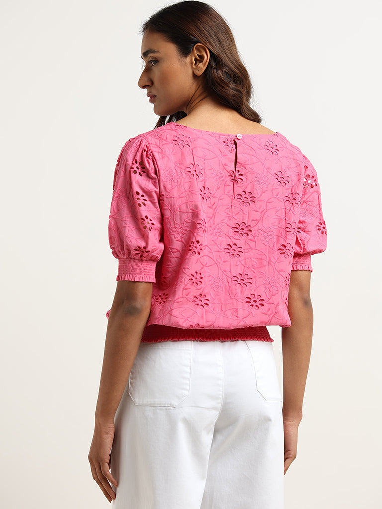 LOV Pink Cotton Schiffli Top