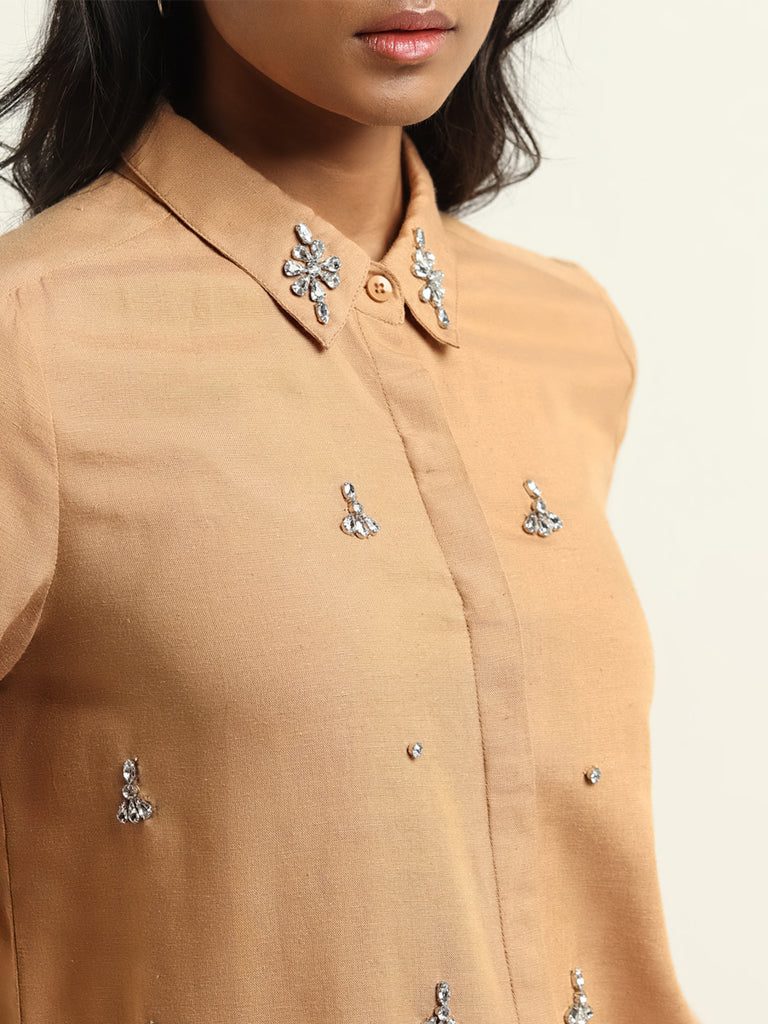 LOV Beige Embellished Cotton Shirt