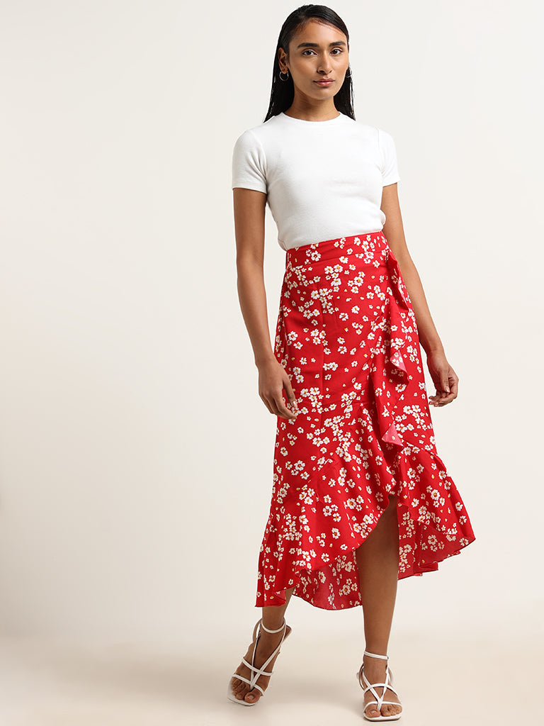 LOV Red Floral Skirt