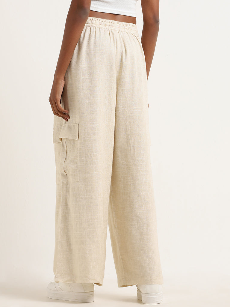 LOV Beige Cargo Blended Linen Pants