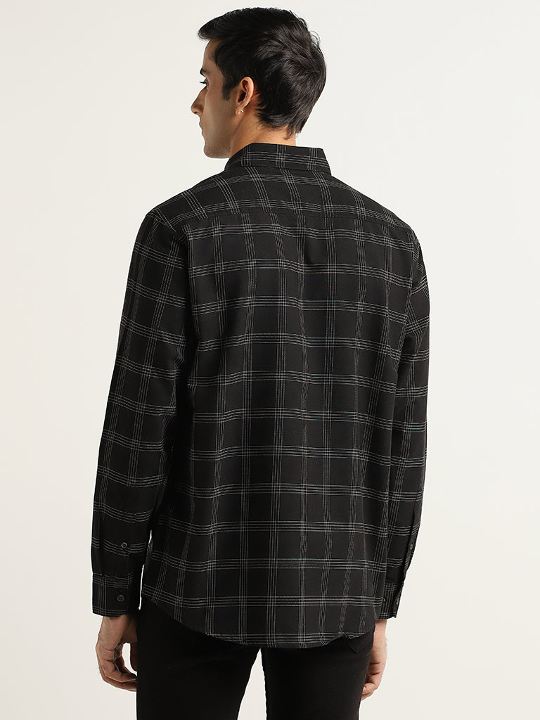 WES Casuals Black Checked Cotton Relaxed Fit Shirt