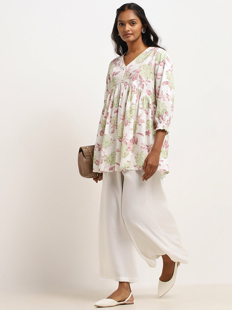 Utsa Mauve Floral Printed Cotton Kurti